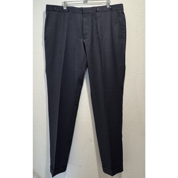 BOSS Hugo Boss Navy Virgin Wool Pants Men’s Size 38R Blue Check Classic Cuffed - Picture 1 of 14